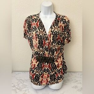 Beverly Drive Short Sleeve Top Womens Plus Sz 1X Belt Accent Waist Tie Blouse​​